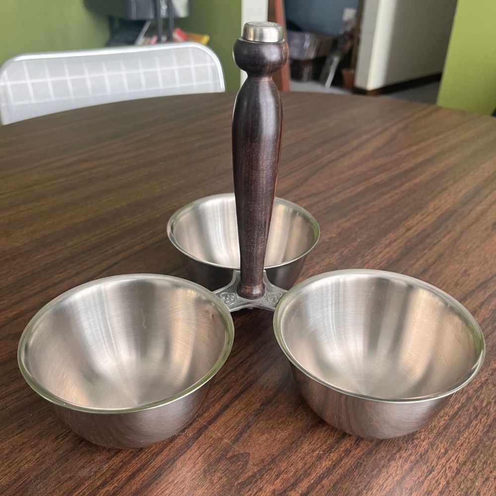 MCM Cordova Stainless Steel Triple Serving Dish w/ Wood Handle